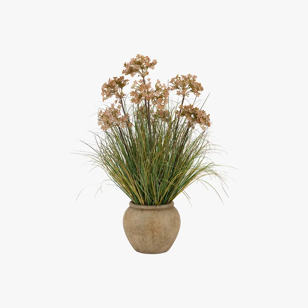 Faux Potted Grass with Brown Flowers by Perch & Parrow