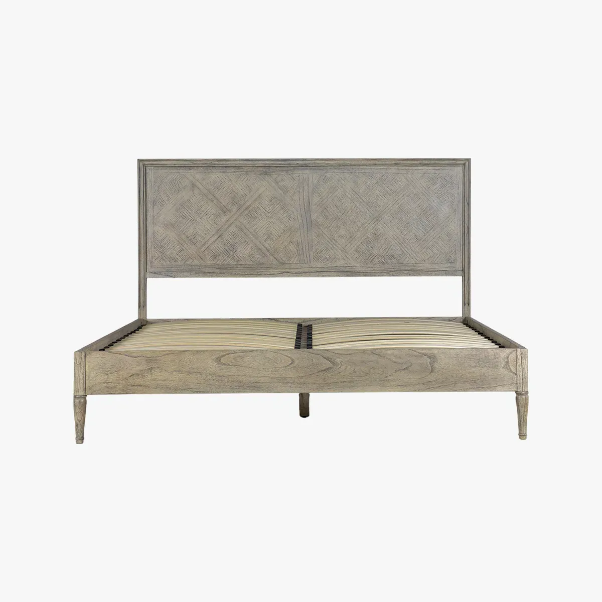 King Size Bed Frame with Marquetry - Beige, Wood product