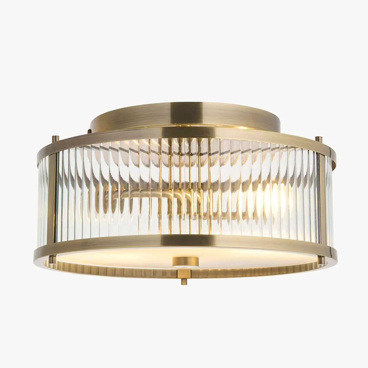 Kingston IP44 2-Light Flush Ceiling Light - Antique Brass, Glass by Perch & Parrow