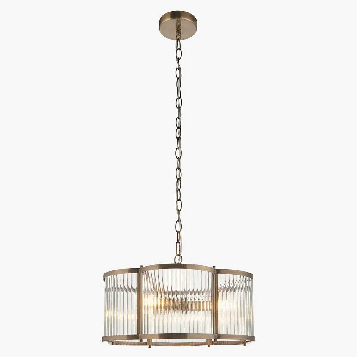 Kingston Scallop 3-Light Pendant Light - Antique Brass, Clear Ribbed Glass by Perch & Parrow