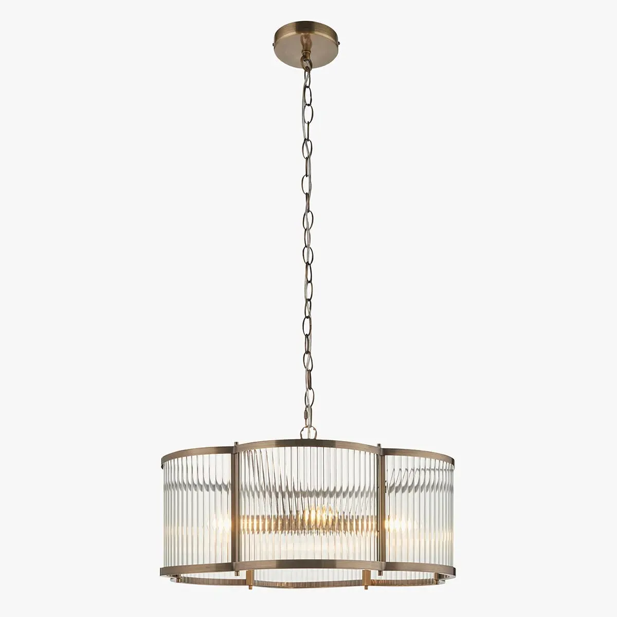 Kingston Scallop 5-Light Pendant Light - Antique Brass, Clear Ribbed Glass by Perch & Parrow
