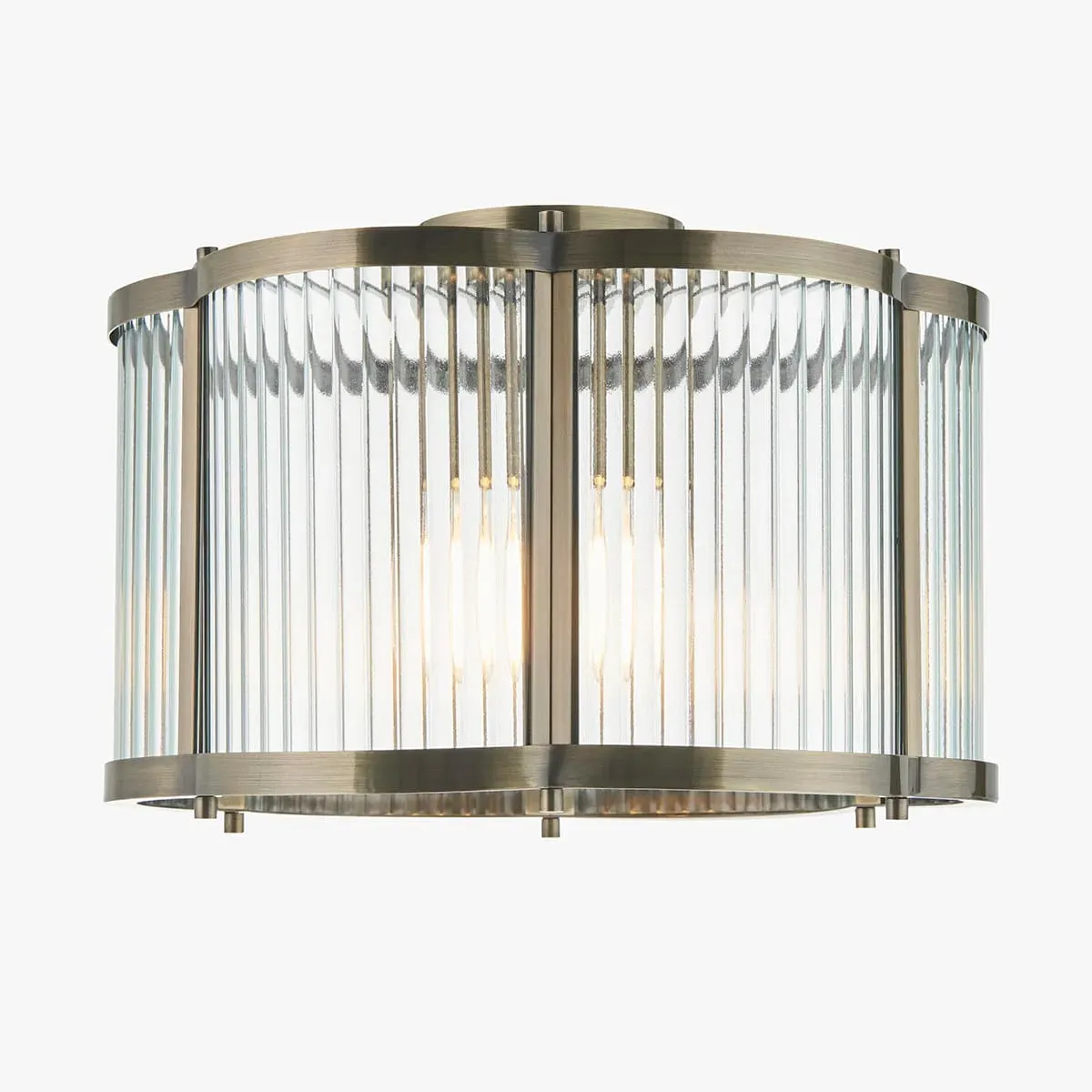 Kingston Scallop Flush Ceiling Light - Antique Brass, Clear Ribbed Glass by Perch & Parrow