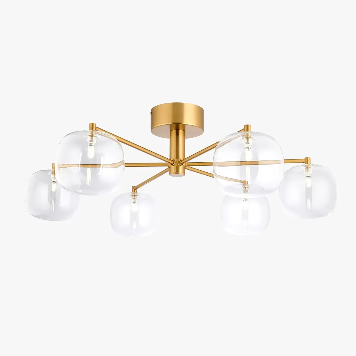 Kulkin 6-Light Semi Flush Ceiling Light - Brushed Aged Brass, Clear Glass by Perch & Parrow