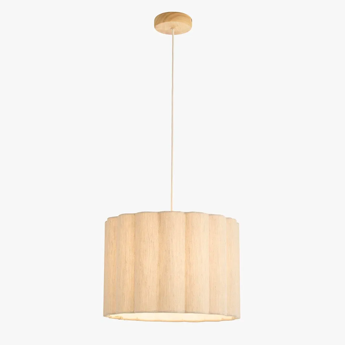 Kulkin Pendant Light - Oak Stained Wood, Natural Fabric by Perch & Parrow