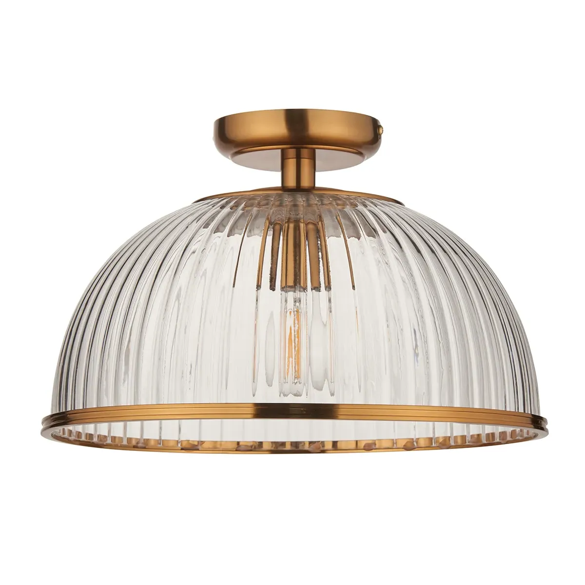 Lenny Downlight Flush Ceiling Light - Brass, Ribbed Glass product