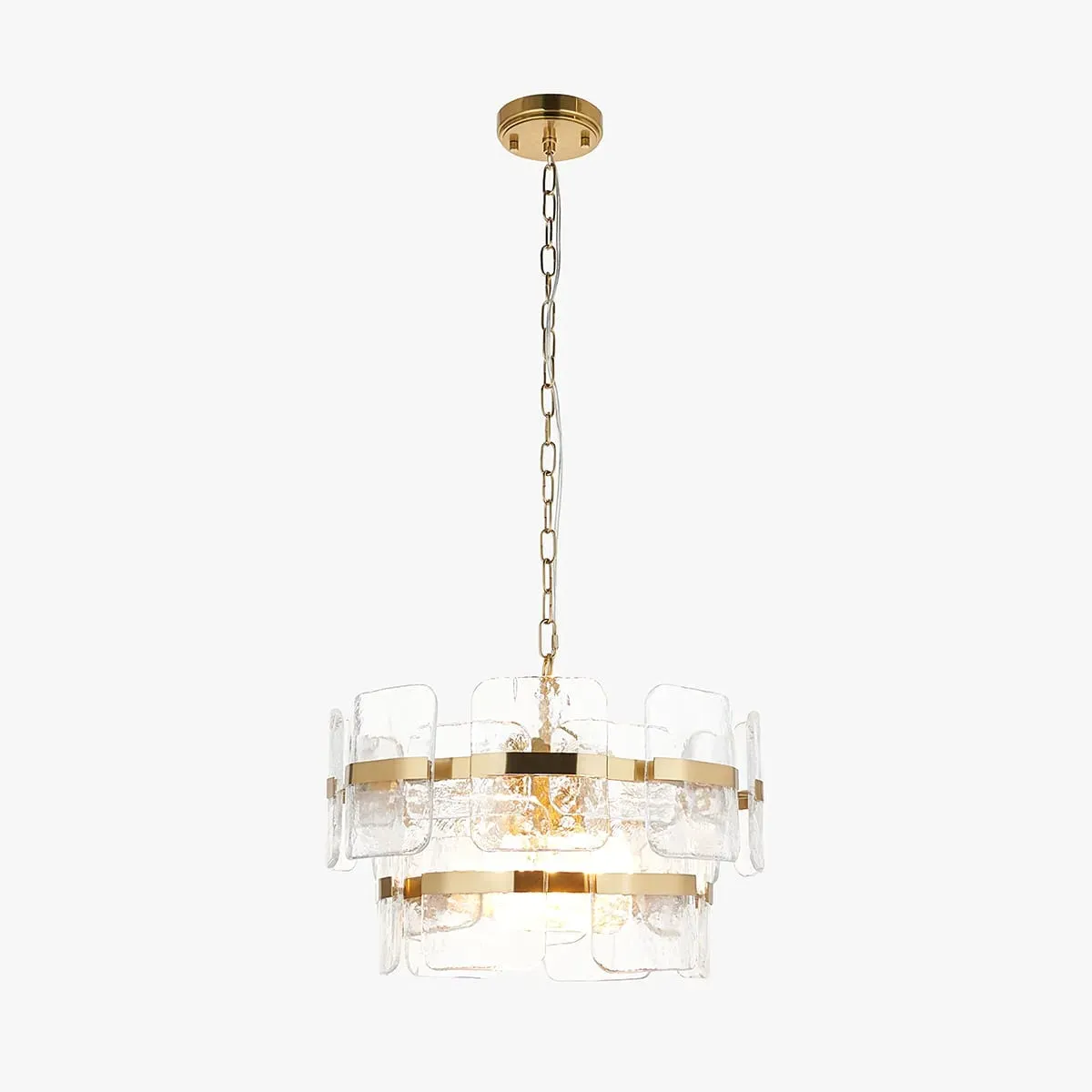 Lucius 3-Light Pendant Light - Brushed Aged Brass, Clear Textured Glass by Perch & Parrow