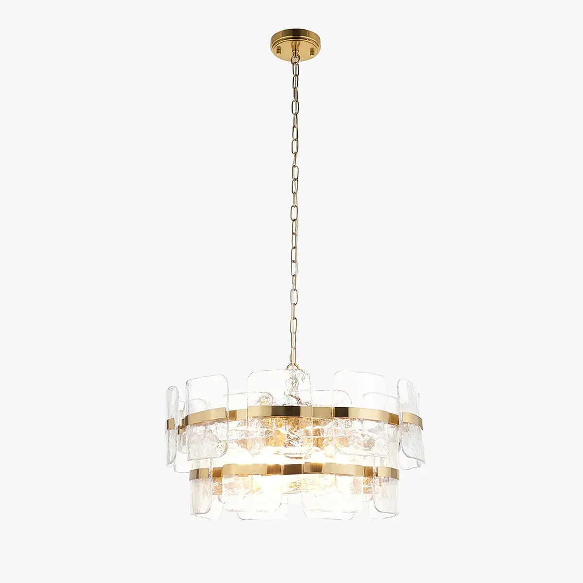 Lucius 6-Light Pendant Light - Brushed Aged Brass, Clear Textured Glass by Perch & Parrow