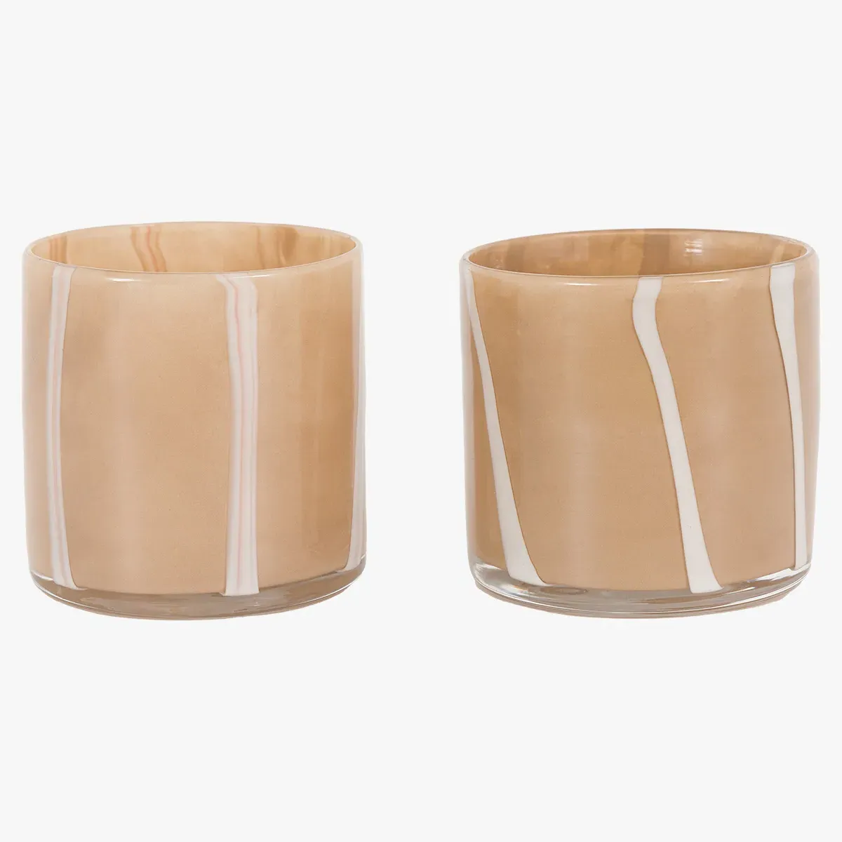 Lustre Stripe Tealight Holder Set of 2 - Beige, Cream product
