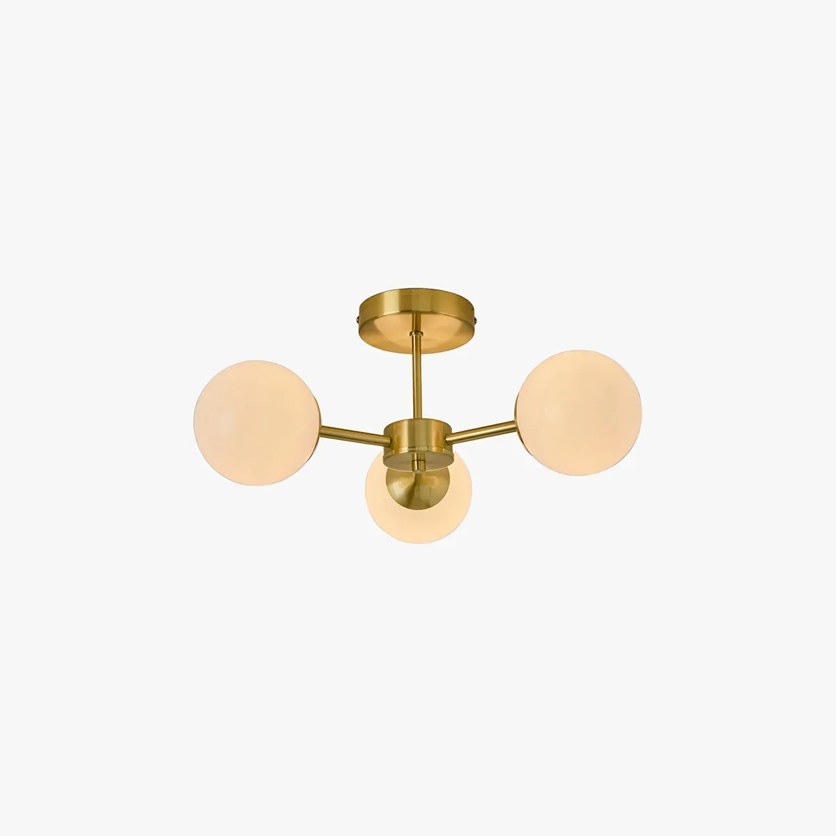MADE Brass Globe 3 Light Flush Ceiling Light - Opal, Glass by Perch & Parrow