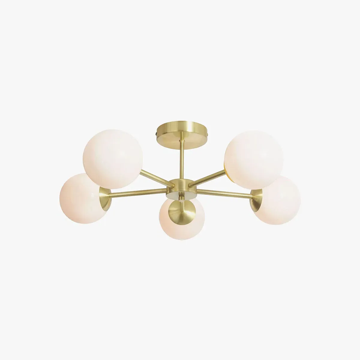 MADE Brass Globe 5 Light Flush Ceiling Light - Opal, Glass by Perch & Parrow