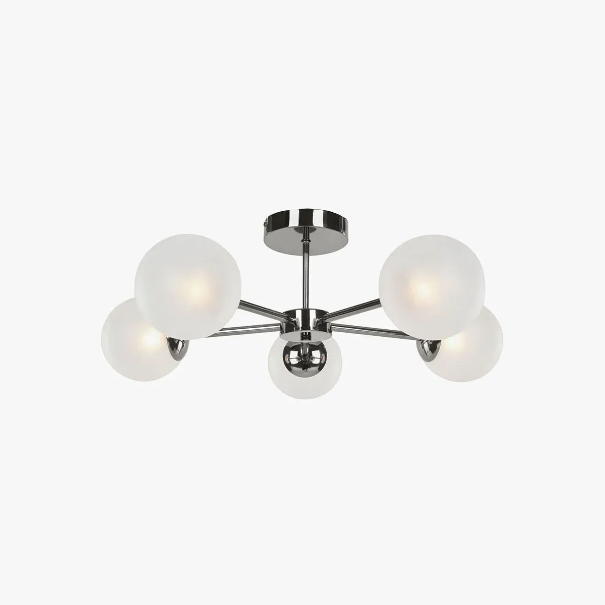 MADE Globe 5 Light Flush Ceiling - Frosted Glass, Chrome by Perch & Parrow