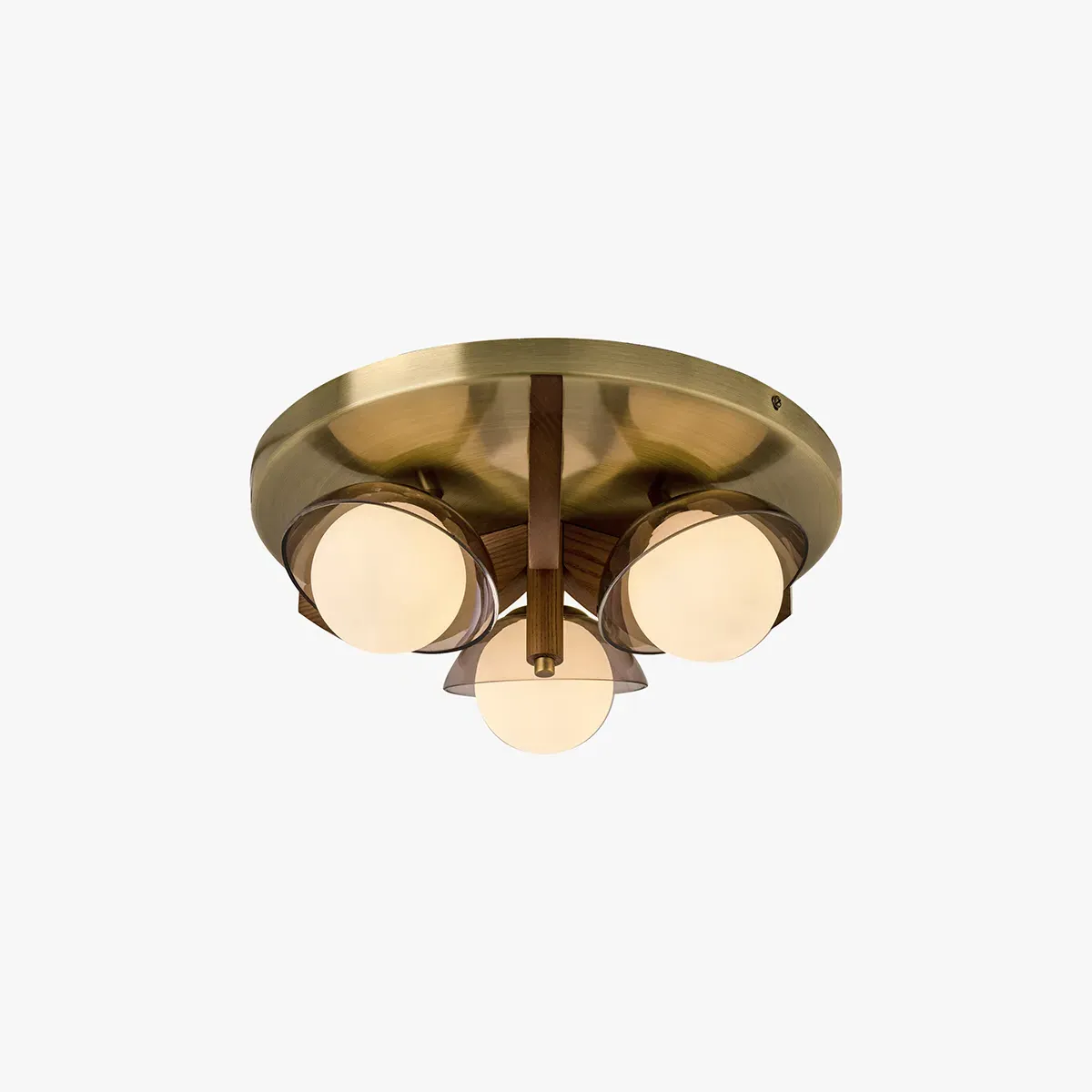 MADE Layla 3-Light Flush Ceiling Light - Walnut, Brass by Perch & Parrow