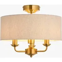 Manon 3-Light Flush Ceiling Light - Brass, Linen by Perch & Parrow, alternate view