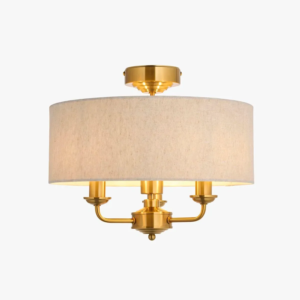 Manon 3-Light Flush Ceiling Light - Brass, Linen by Perch & Parrow