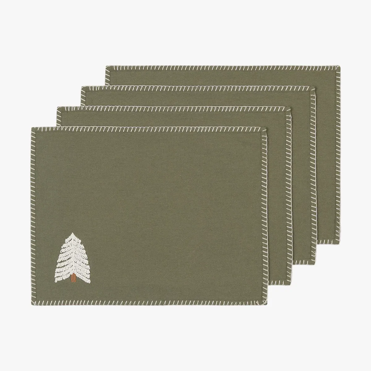 Nordic Woodland Tree Embroidered Placemats Set of 4 by Perch & Parrow