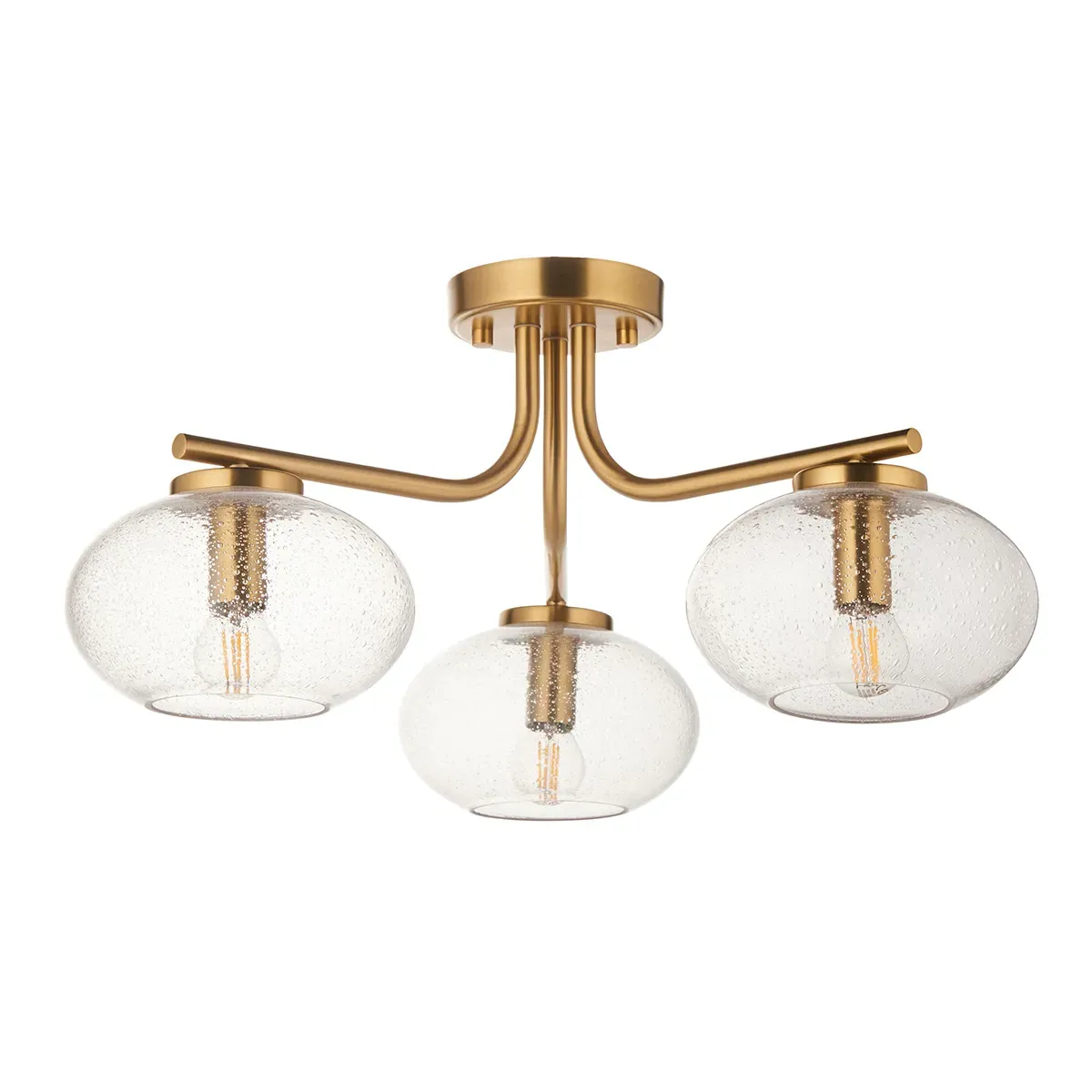Patricia 3-Light Semi Flush Ceiling Light - Brass, Bubble Glass product