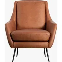 Retro Armchair with Metal Legs - Brown, Leather alternate view