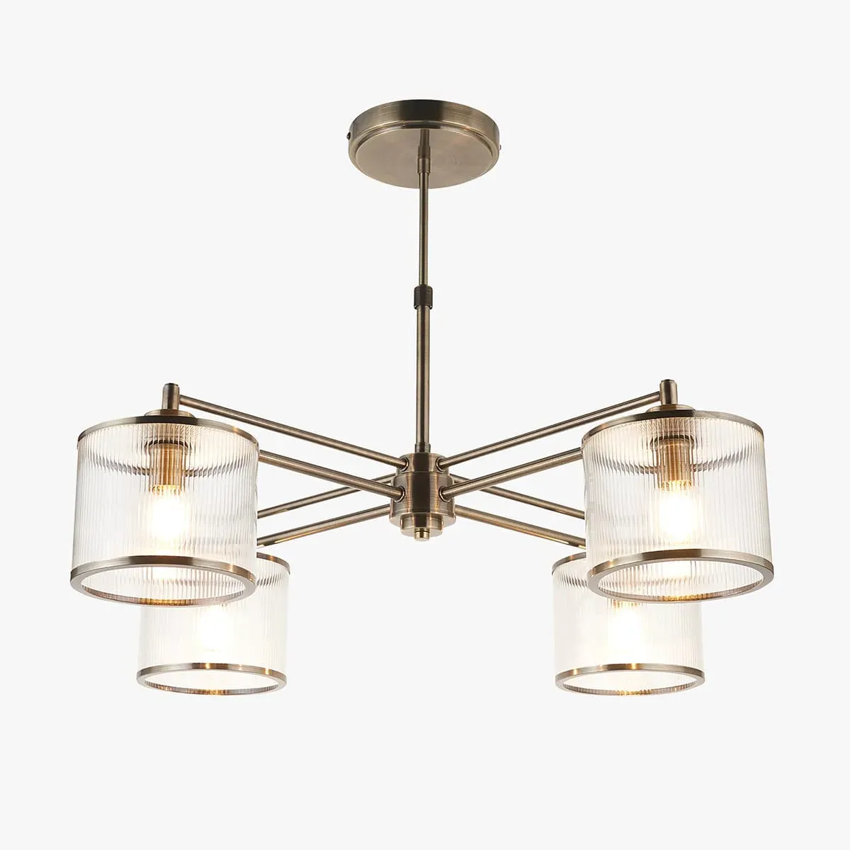 Richmond 4-Light Pendant - Antique Brass, Ribbed Glass by Perch & Parrow