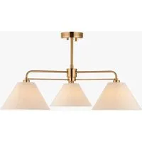 Rockford 3-Light Semi Flush Ceiling Light - Brushed Aged Brass, Natural Linen by Perch & Parrow, alternate view