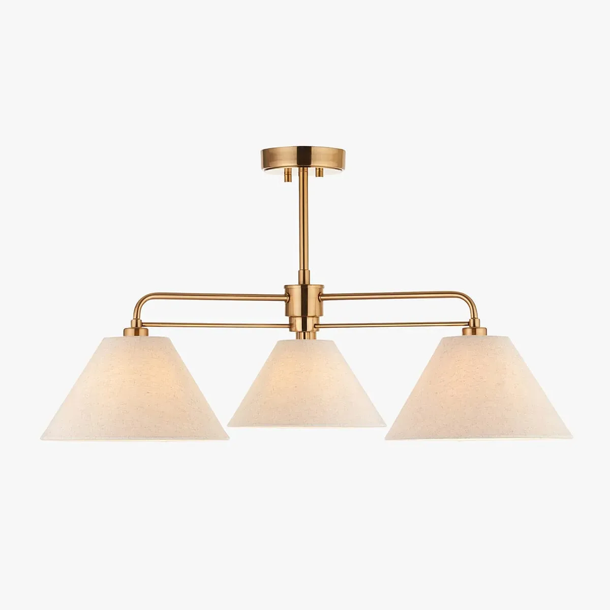 Rockford 3-Light Semi Flush Ceiling Light - Brushed Aged Brass, Natural Linen by Perch & Parrow