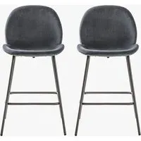 Set of 2 Bar Stools - Grey, Velvet alternate view