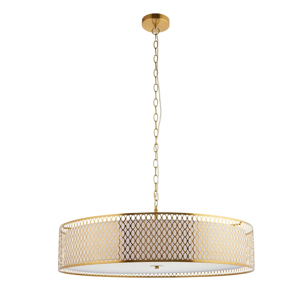 Simone 5-Light Grand Pendant - Gold, White Fabric & Frosted Glass product