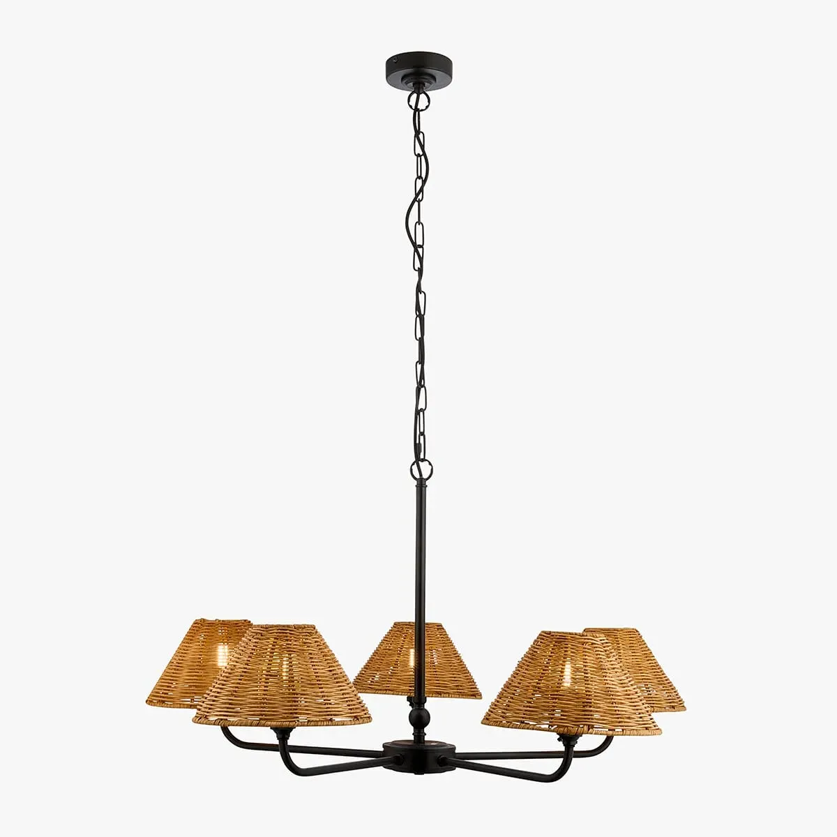 Siwa 5-Light Pendant Light - Dark Rattan, Matt Black by Perch & Parrow