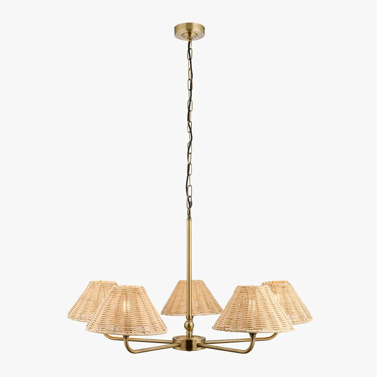 Siwa 5-Light Pendant Light - Natural Rattan, Antique Brass by Perch & Parrow