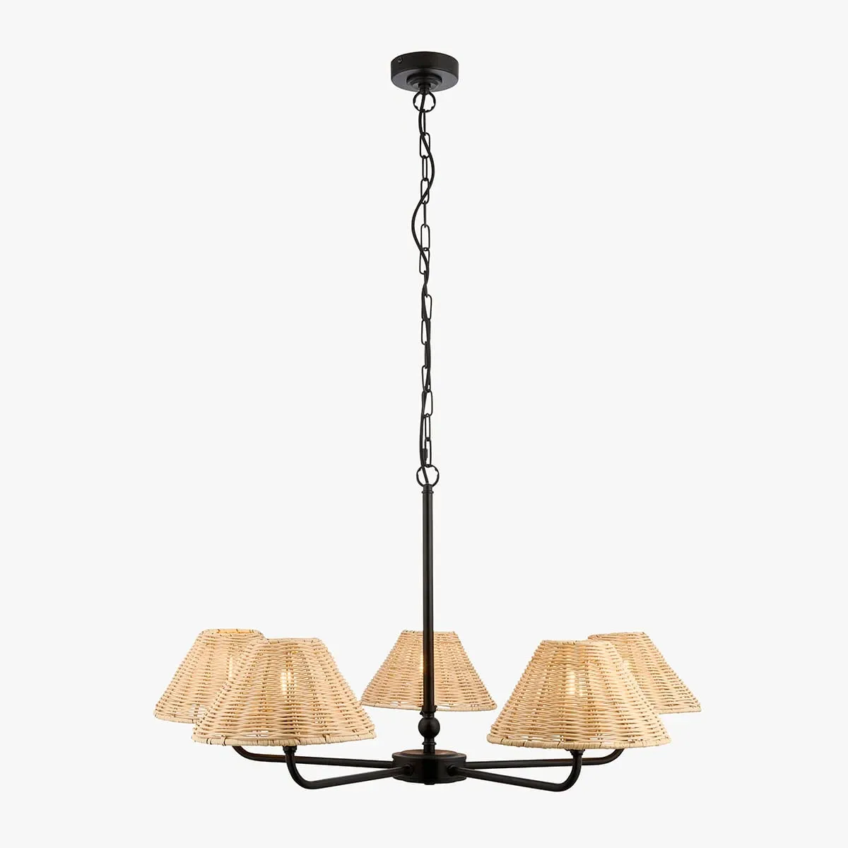 Siwa 5-Light Pendant Light - Natural Rattan, Matt Black by Perch & Parrow