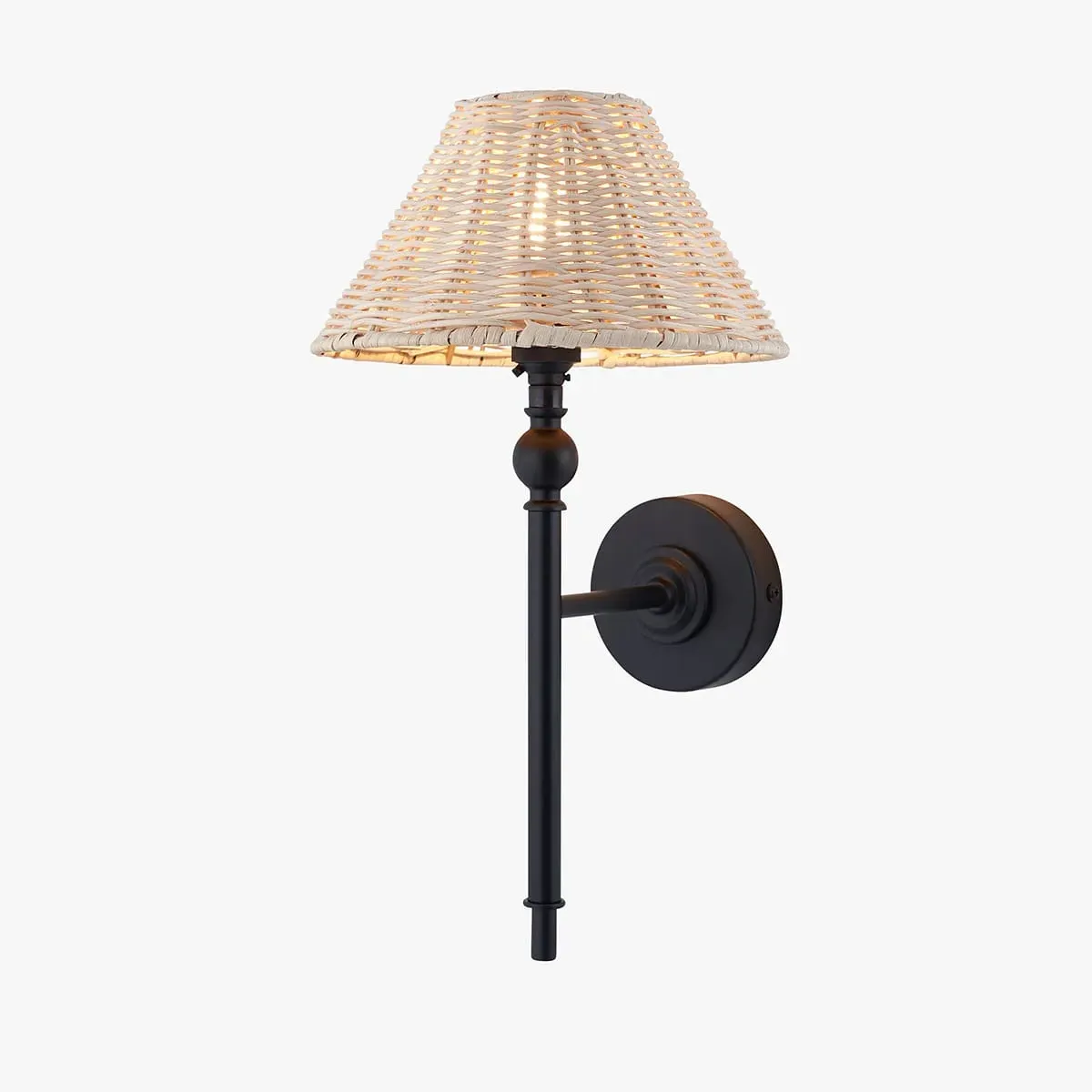 Siwa Wall Light - Matt Black, Natural Rattan by Perch & Parrow