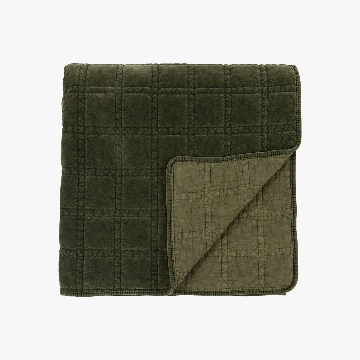 Solace Cotton Velvet Quilted Bedspread - Olive by Perch & Parrow