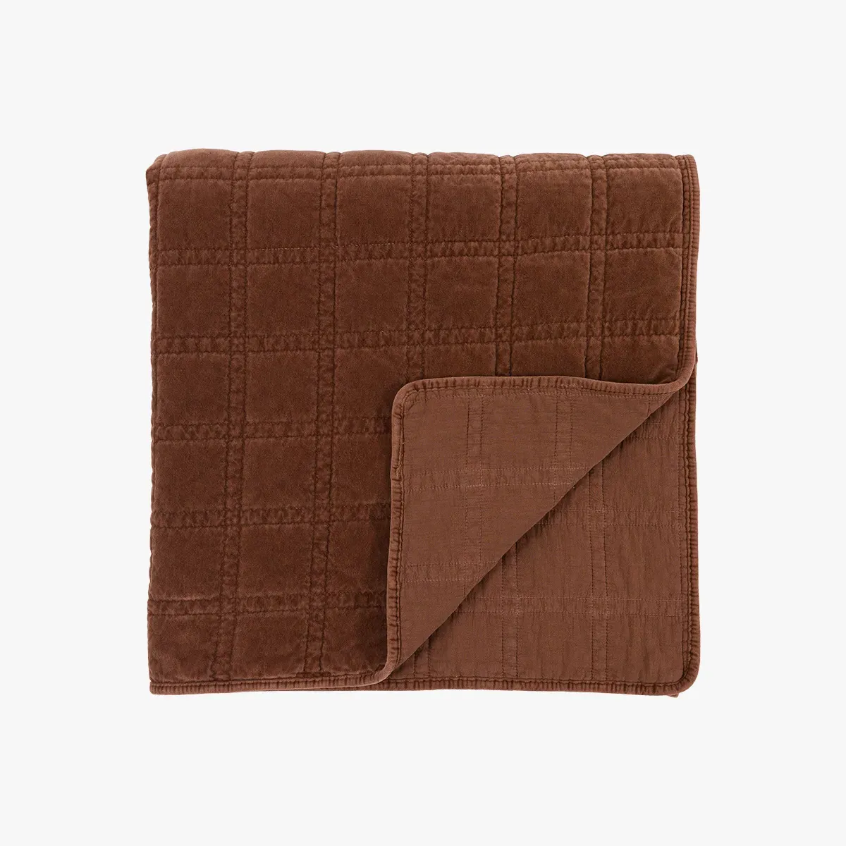 Solace Cotton Velvet Quilted Bedspread - Rust by Perch & Parrow