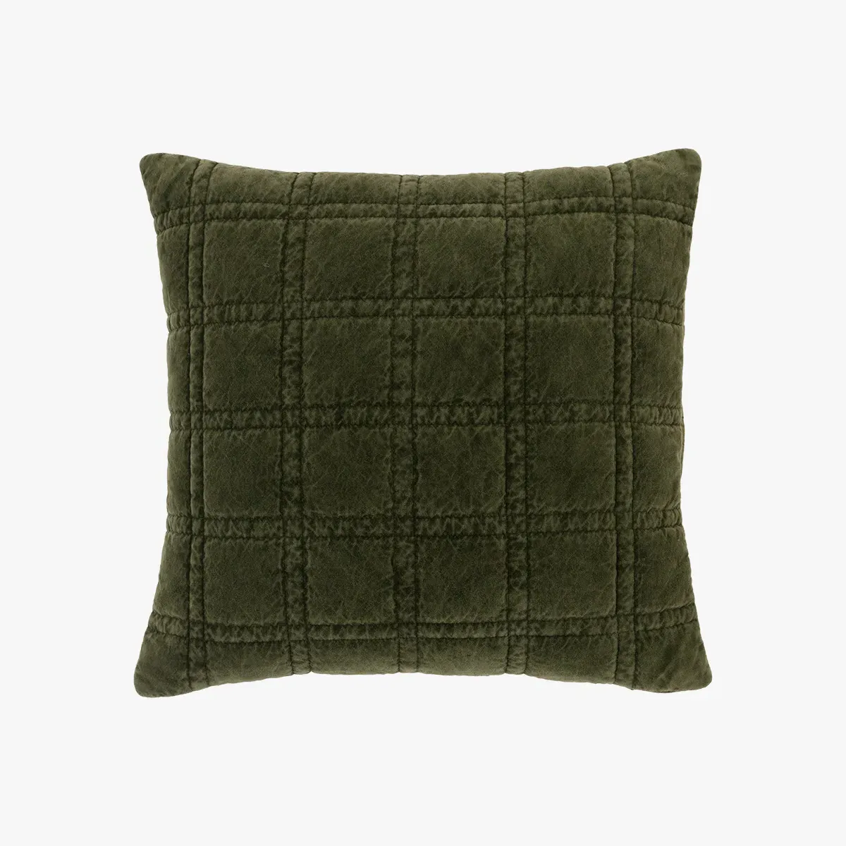 Solace Quilted Cushion - Olive, Cotton Velvet by Perch & Parrow
