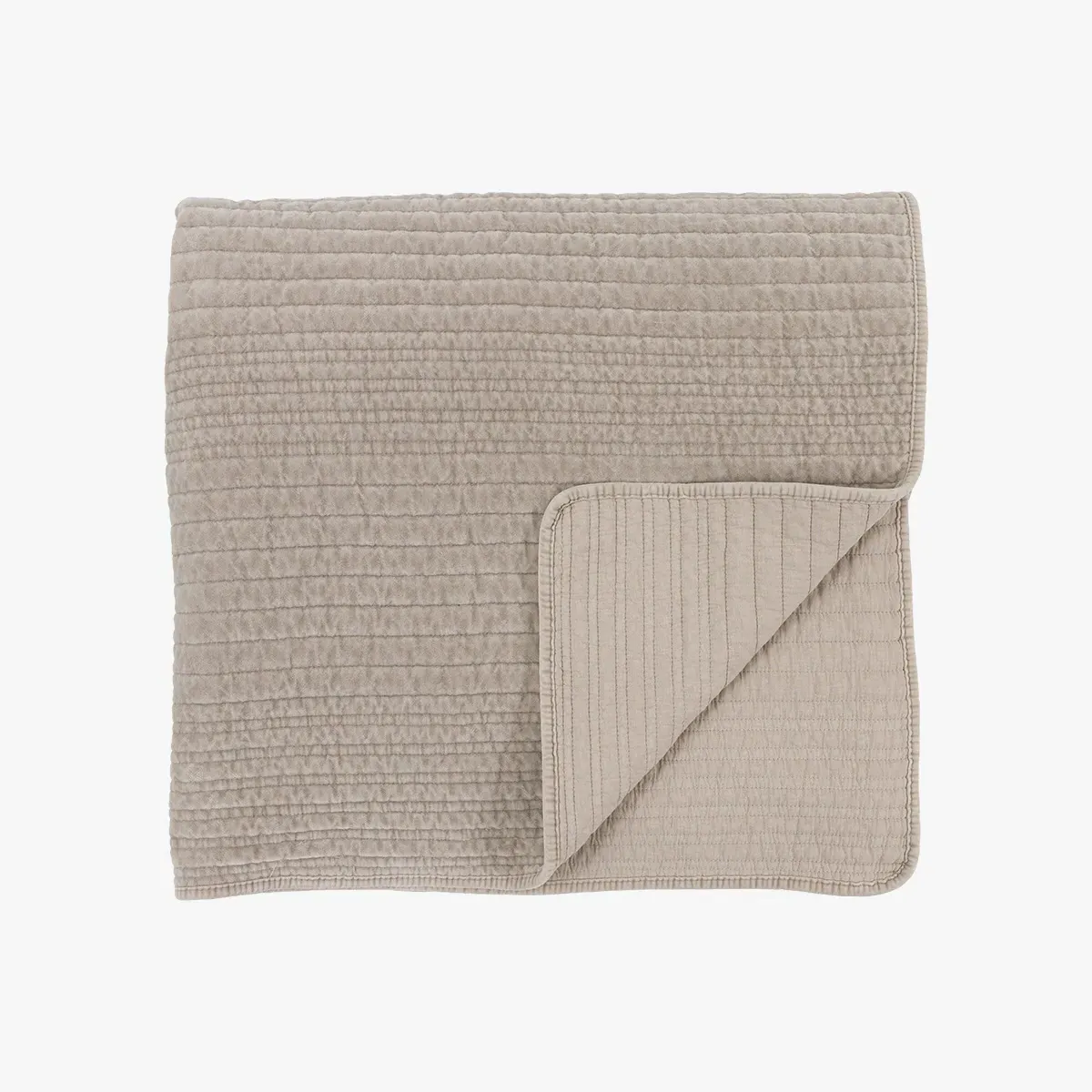 Solace Velvet Stitched Bedspread - Taupe by Perch & Parrow