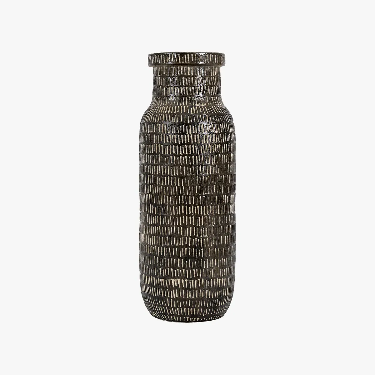 Tall Vase with Textured Lines - Black, Ceramic product