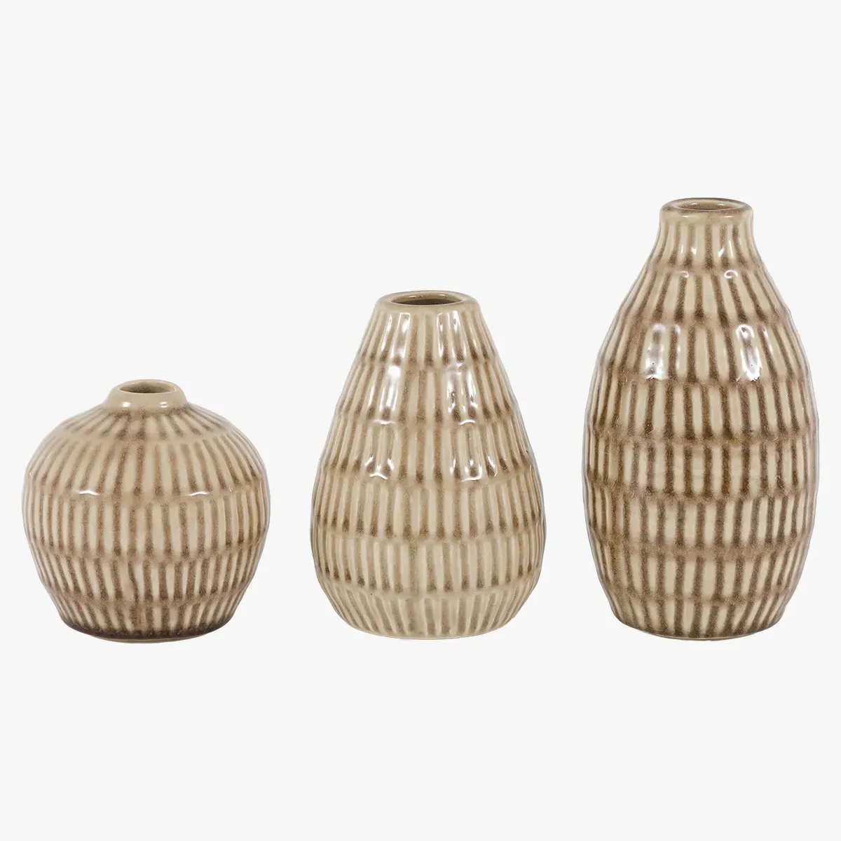 Thea Ceramic Ridged Bud Vases Set of 3 - Natural by Perch & Parrow