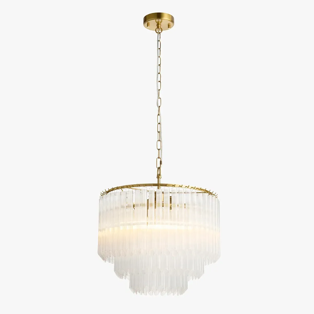 Vallauris 3-Light Pendant Light - Brushed Aged Brass, Clear Ribbed Glass by Perch & Parrow