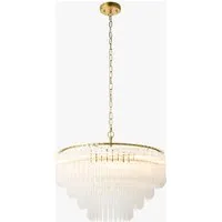 Vallauris 6-Light Pendant Light - Brushed Aged Brass, Clear Ribbed Glass by Perch & Parrow, alternate view