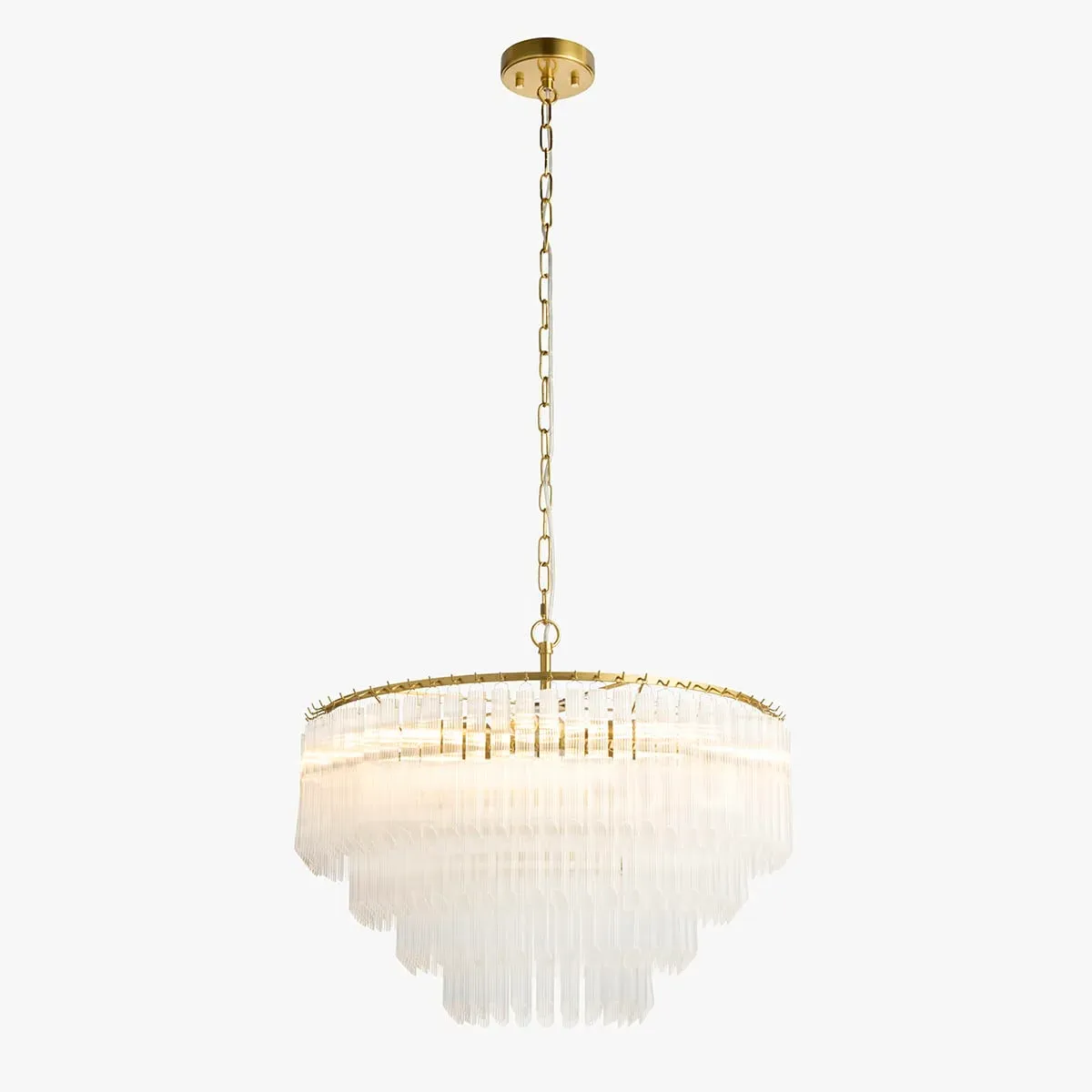 Vallauris 6-Light Pendant Light - Brushed Aged Brass, Clear Ribbed Glass by Perch & Parrow