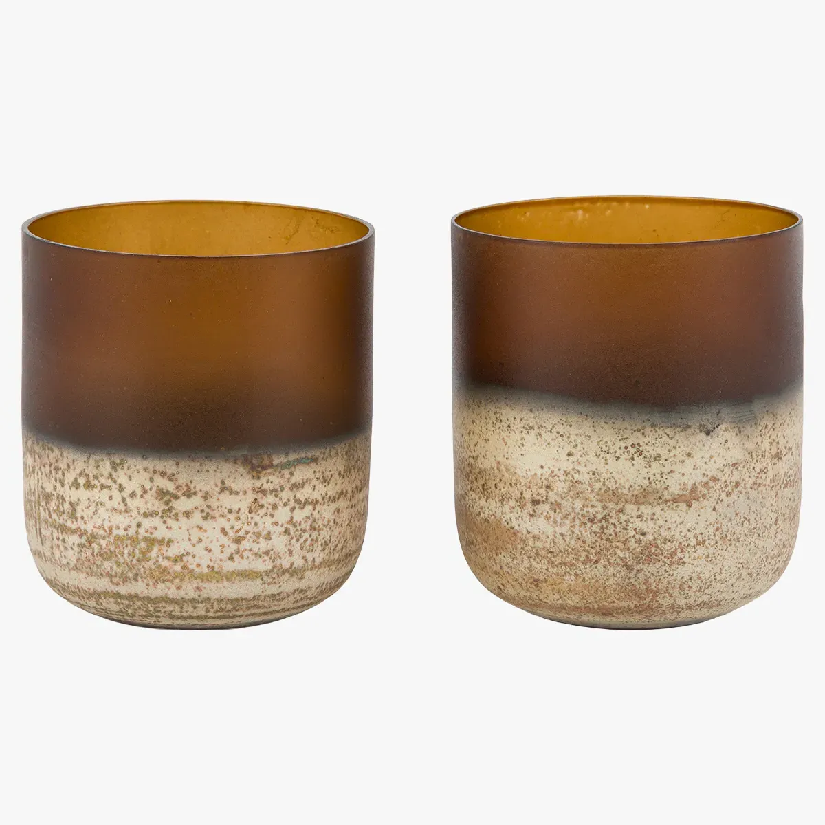 Virelle Frosted Tealight Holder - Brown, Glass (Pack of 2) by Perch & Parrow