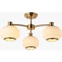 Visby 3-Light Semi Flush Ceiling Light - Brushed Aged Brass, Opal Ribbed Glass by Perch & Parrow, alternate view