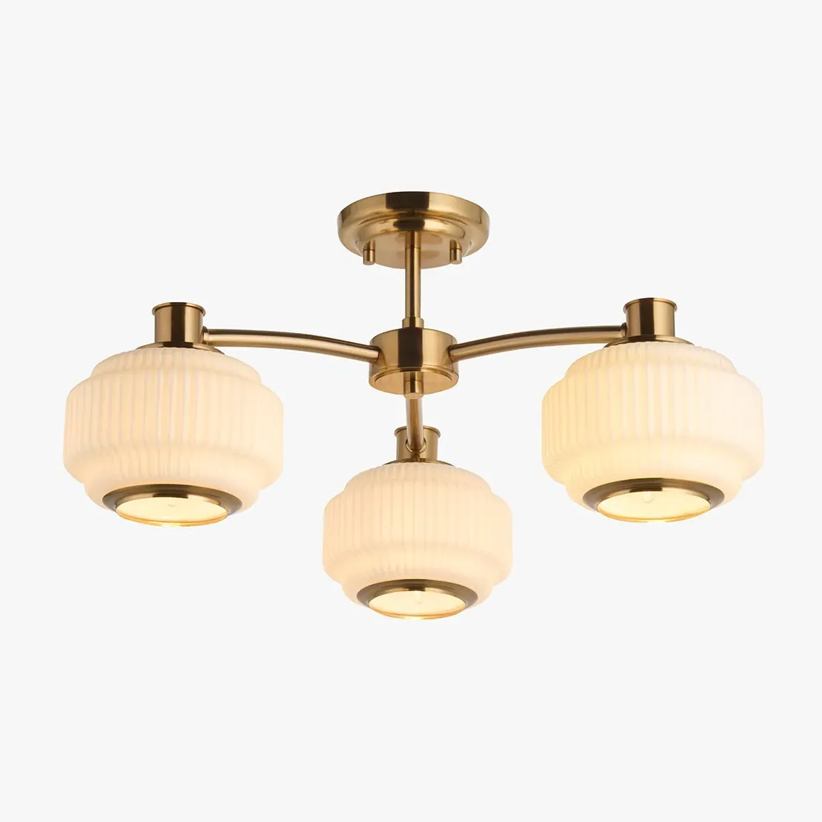 Visby 3-Light Semi Flush Ceiling Light - Brushed Aged Brass, Opal Ribbed Glass by Perch & Parrow