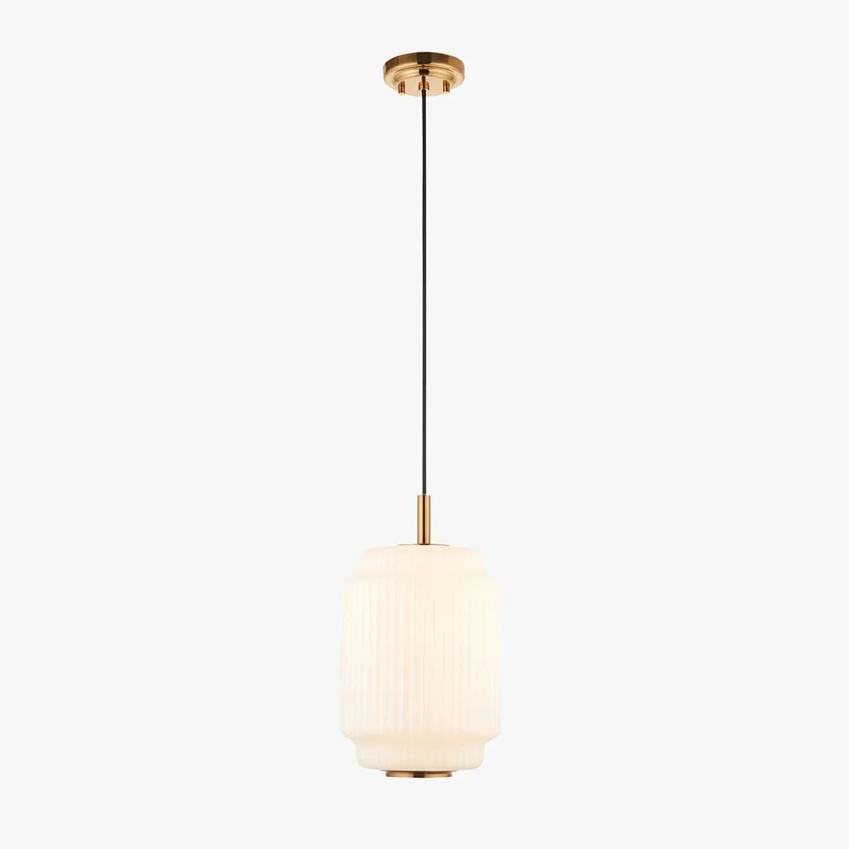 Visby Small Pendant Light - Brushed Aged Brass, Opal Ribbed Glass by Perch & Parrow