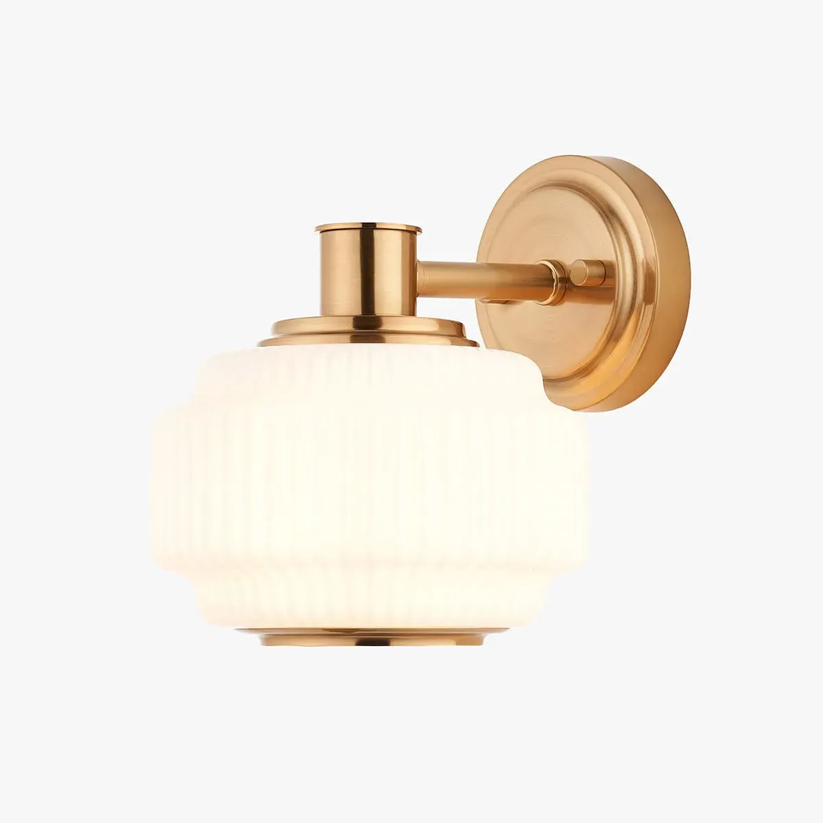 Visby Wall Light - Brushed Aged Brass, Opal Ribbed Glass by Perch & Parrow