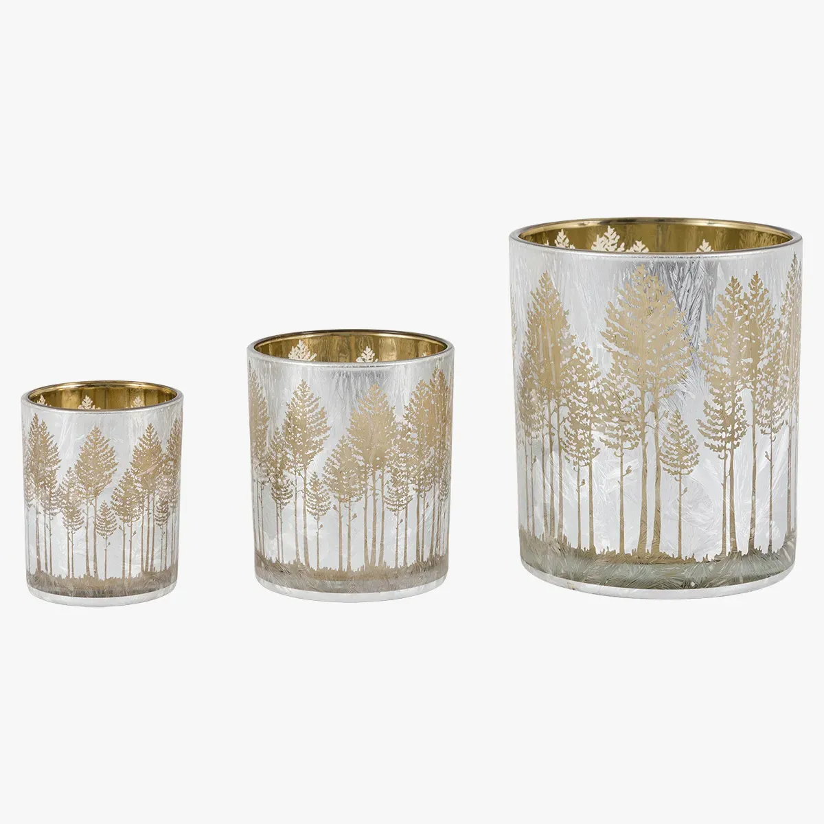 Winter Frost Etched Tree Candle Holders Set of 3 - Silver by Perch & Parrow
