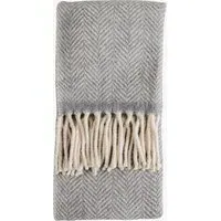 Wool Throw with Braided Fringe - Grey, Wool alternate view