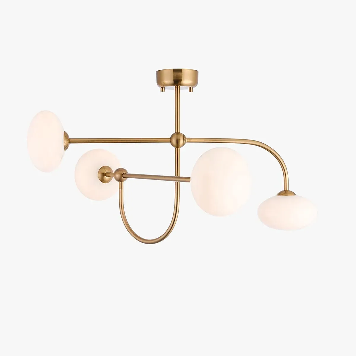 Yukon 4-Light Semi Flush Ceiling Light - Brushed Aged Brass, Opal Glass by Perch & Parrow