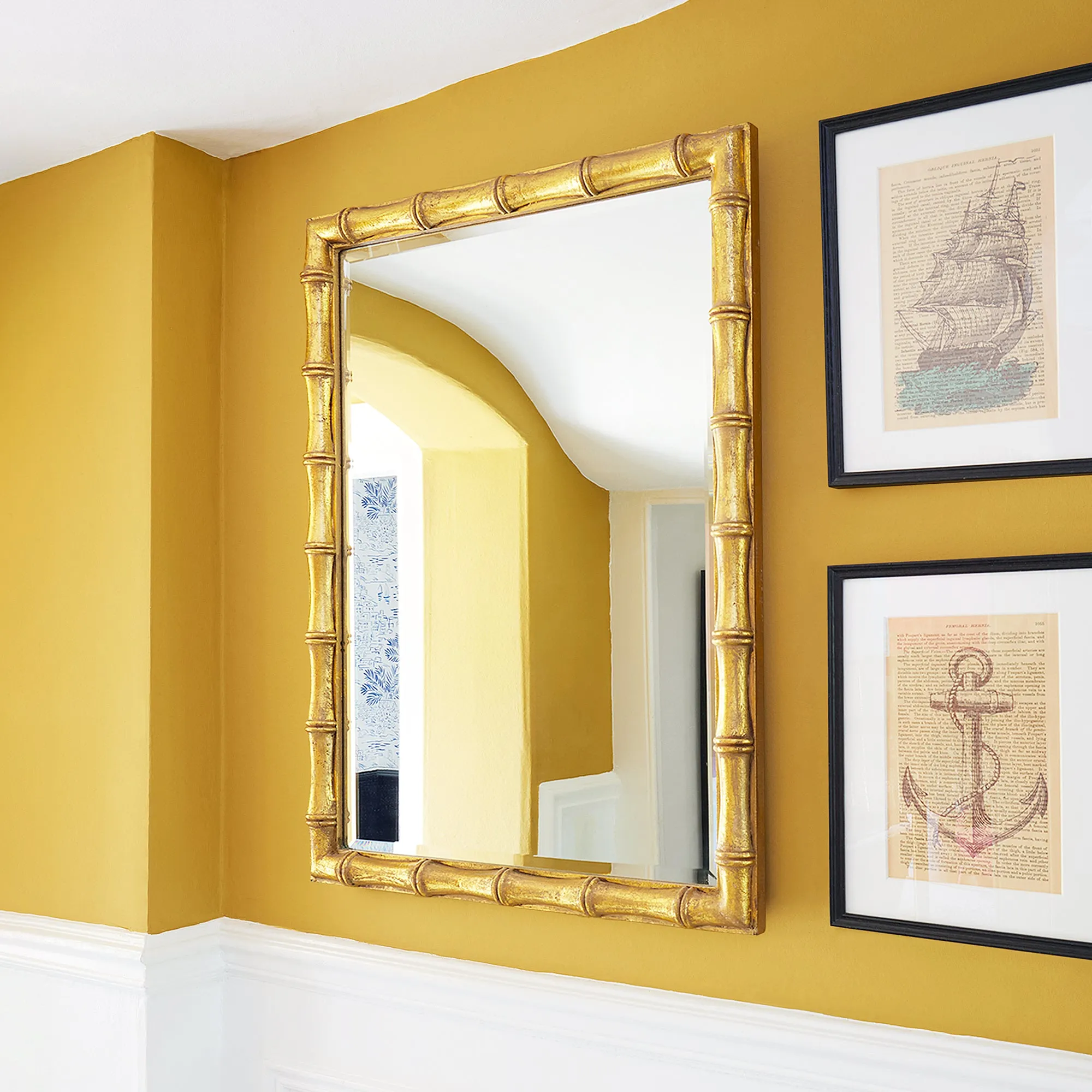 Baloo Bamboo-Style Wall Mirror - Distressed Gold, Wood product