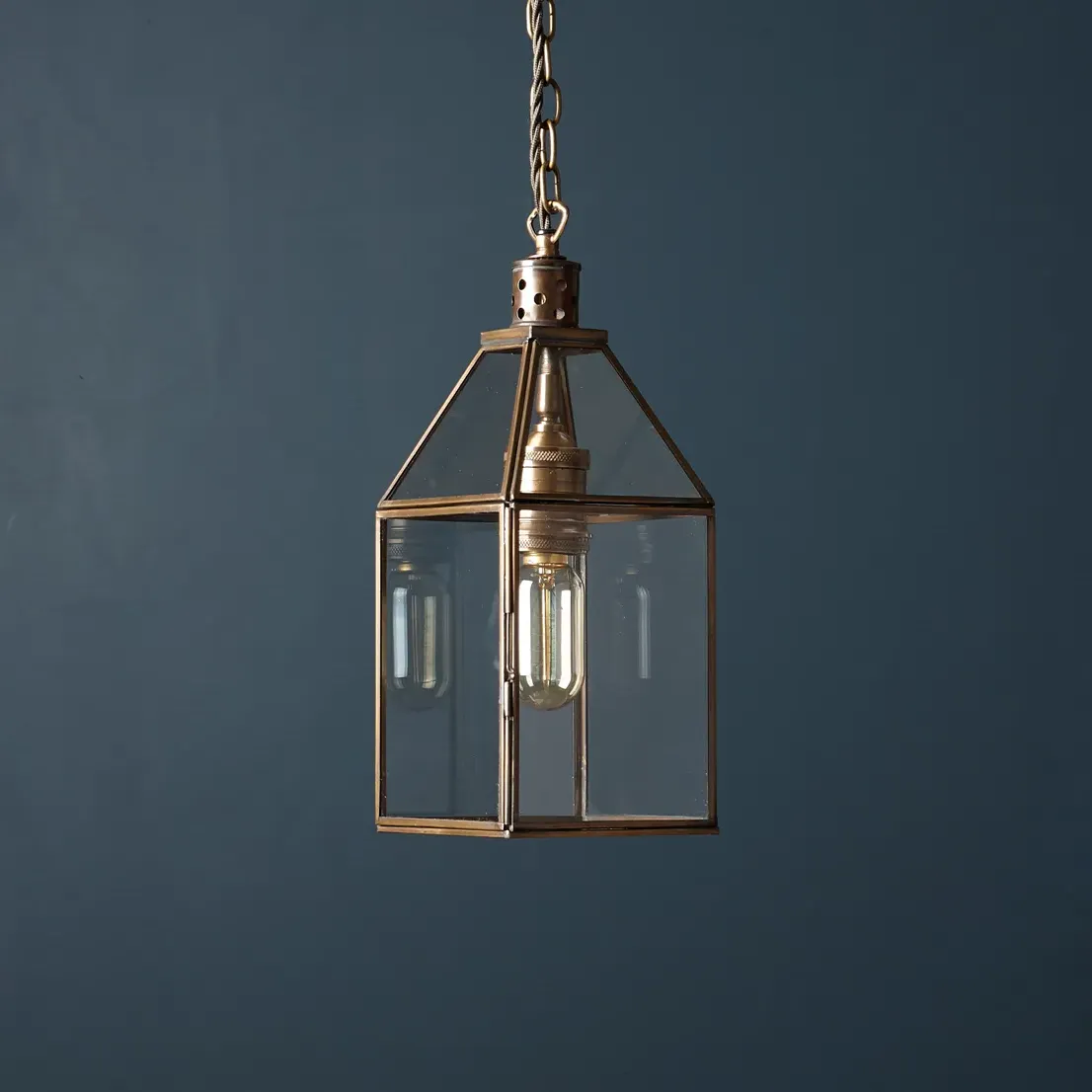Carrington Small Lantern Pendant - Antique Brass, Glass product
