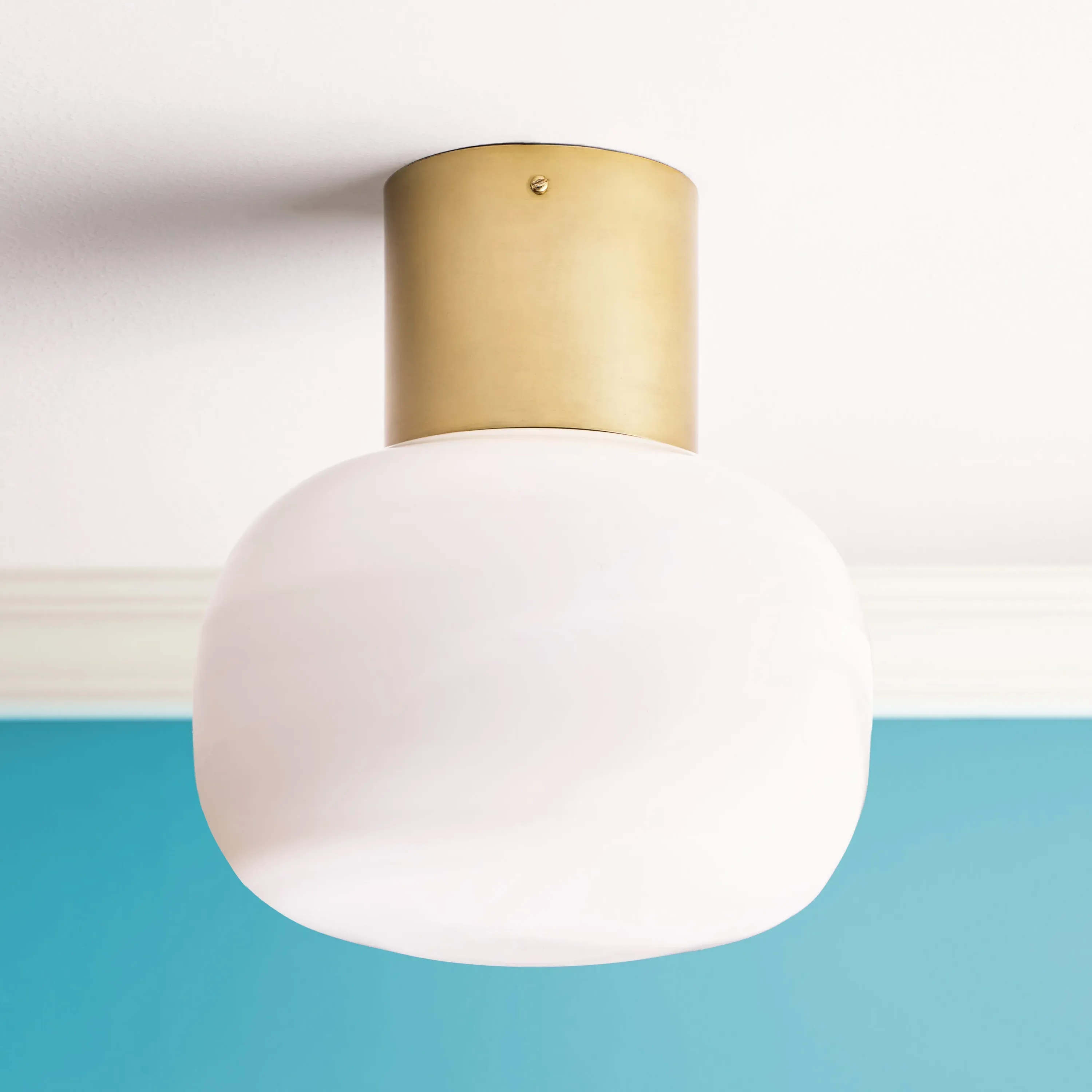 Charlotte Flush Light - Antique Brass, Opaline Glass by Pooky
